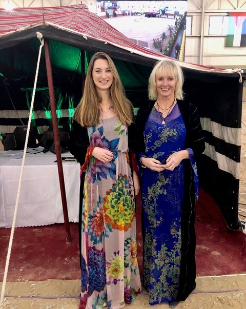 Two beautiful women wearing Arabian dresses in Iraq
